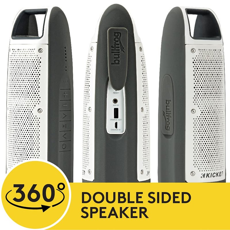KICKER Bullfrog BF100 Bluetooth Portable Outdoor Speaker | 360Â° Sound Field | Waterproof Dustproof Casing IP67 Rating | Powerful 16 Watt AMP | 100 FT Wireless Range Gray - Image 2