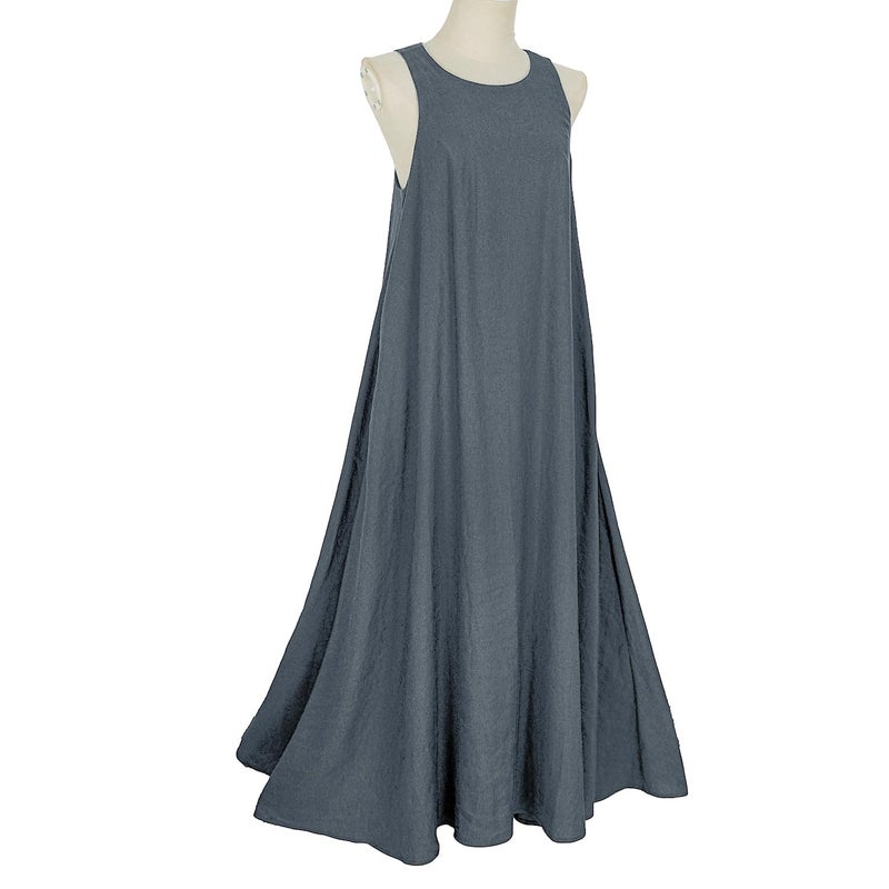 Mingyuezai Women's Sleeveless Linen Maxi Dress Casual Long Dresses with Pockets(Z3019BU,XL) - Image 4
