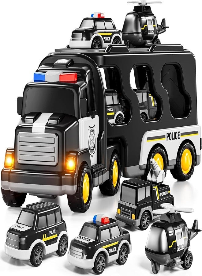 Kidology 5 in 1 Police Trucks Boy Toys for 3-5 Year Old Toddlers - Toys for 3 4 5 6 7 Years Old Transport Vehicle Carrier Truck Sets Kids Boys & Girls - Image 1