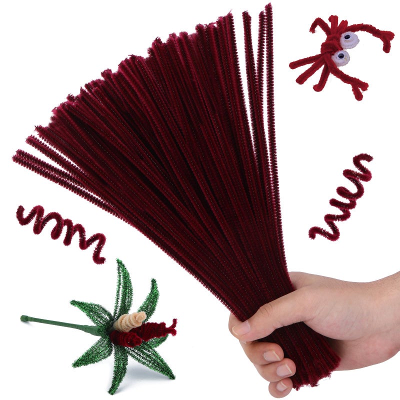 Hssugi Pipe Cleaners, 100PCS Pipe Cleaners Craft Supplies, Wine Red Pipe Cleaners Bulk Fuzzy Sticks for DIY Art and Craft Projects Home Christmas Decoration - Image 1