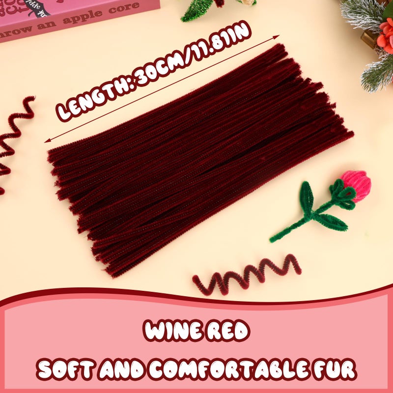 Hssugi Pipe Cleaners, 100PCS Pipe Cleaners Craft Supplies, Wine Red Pipe Cleaners Bulk Fuzzy Sticks for DIY Art and Craft Projects Home Christmas Decoration - Image 3