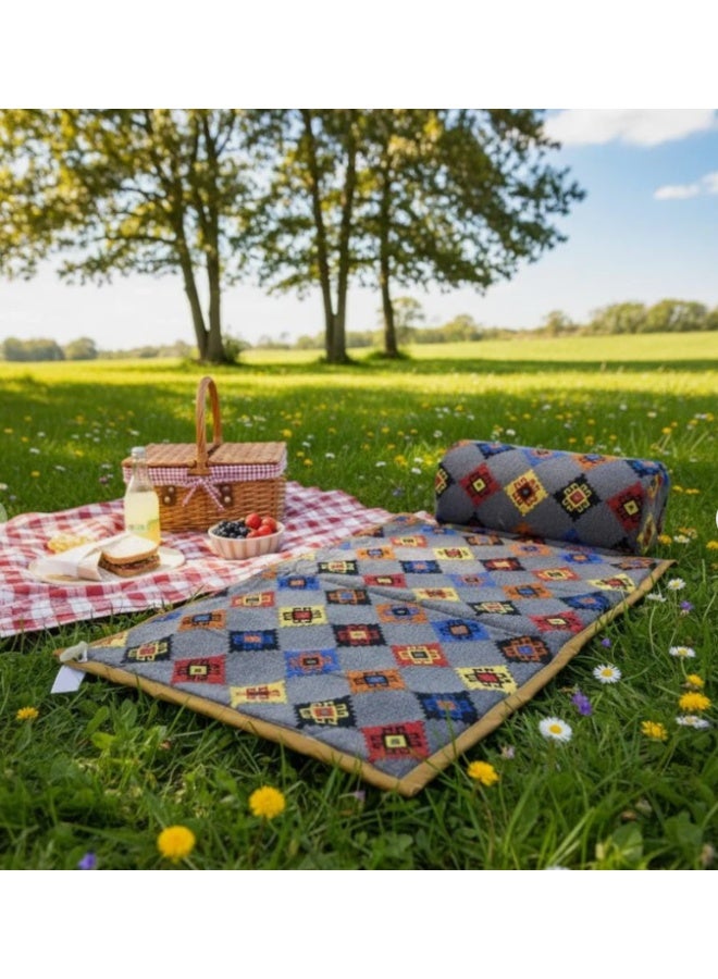BAB Picnic Mat with Pillow 98×65 cm | Comfortable Khaki Mat with Assorted Designs | Compact Foldable Travel Blanket for Camping, Beach & Park Use - Image 3