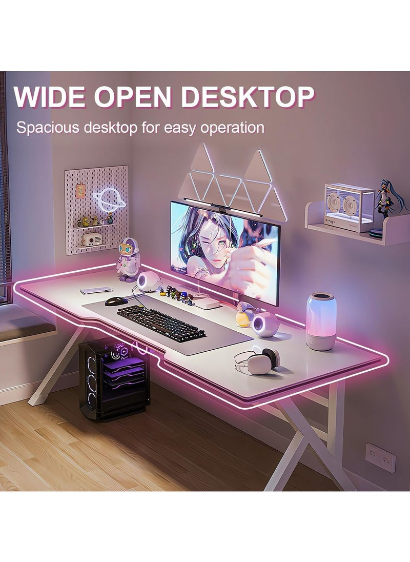 OHAHO Gaming Desk, 100 * 60CM Computer Desk Home Office Desk Extra Large Modern Ergonomic Black PC Table Gamer Workstation (NEW White, 100x60x75cm)  - Image 3