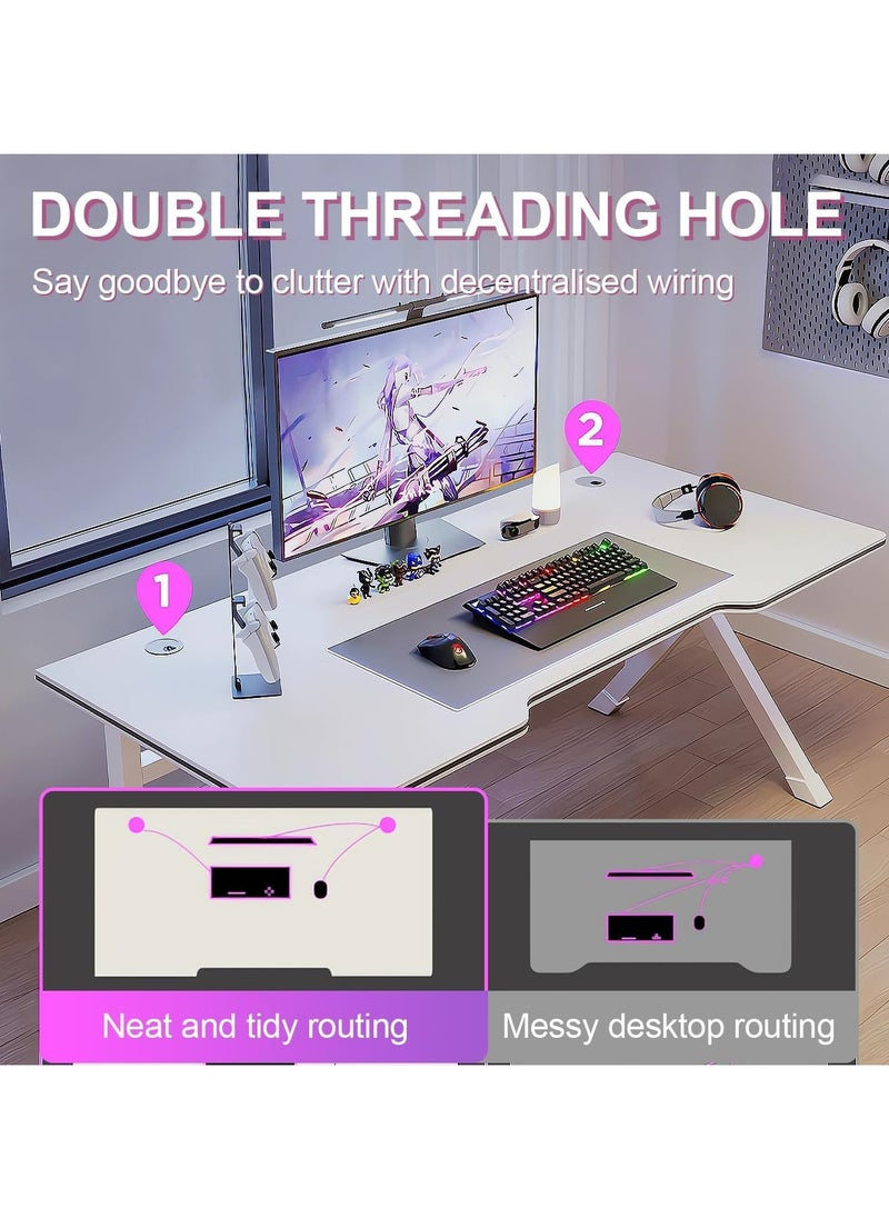 OHAHO Gaming Desk, 100 * 60CM Computer Desk Home Office Desk Extra Large Modern Ergonomic Black PC Table Gamer Workstation (NEW White, 100x60x75cm)  - Image 4