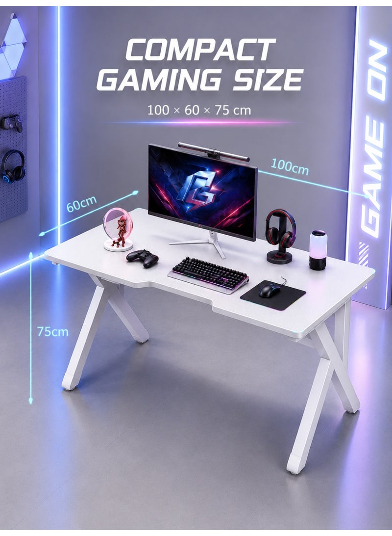 OHAHO Gaming Desk, 100 * 60CM Computer Desk Home Office Desk Extra Large Modern Ergonomic Black PC Table Gamer Workstation (NEW White, 100x60x75cm) - Image 2