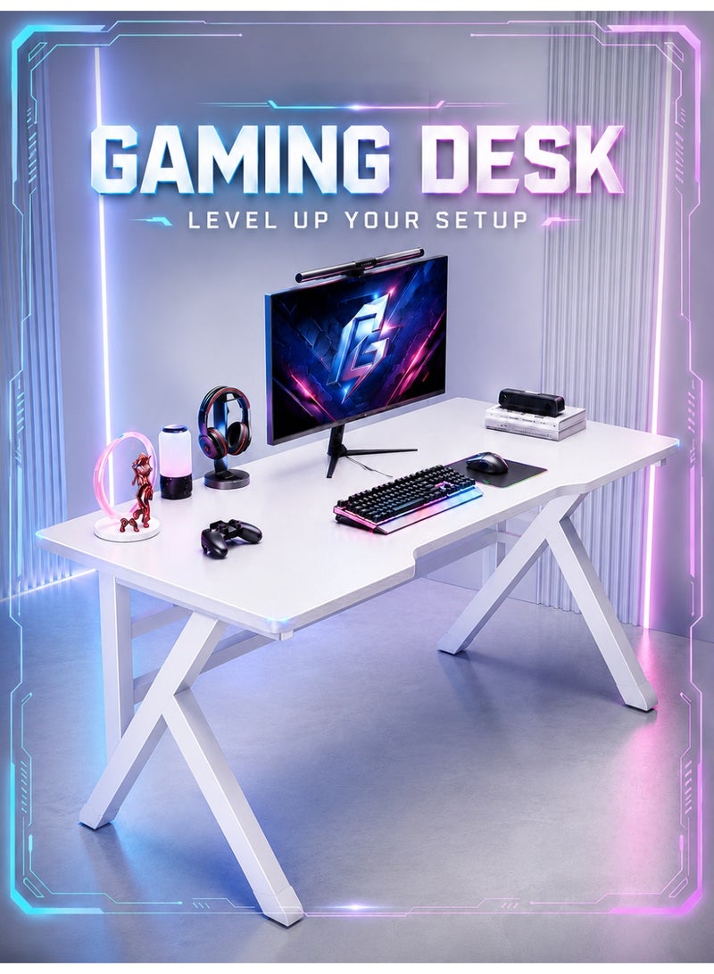 OHAHO Gaming Desk, 100 * 60CM Computer Desk Home Office Desk Extra Large Modern Ergonomic Black PC Table Gamer Workstation (NEW White, 100x60x75cm) - Image 1