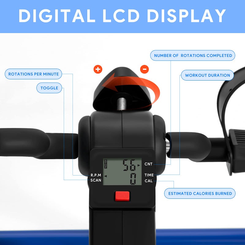 HIMALY Folding Pedal Exerciser Mini Exercise Bike Portable Foot Peddler Desk Bike Arm and Leg Peddler Machine with LCD Monitor(Blue) - Image 2