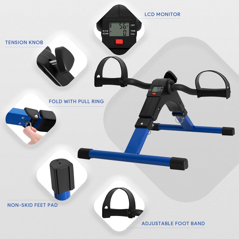 HIMALY Folding Pedal Exerciser Mini Exercise Bike Portable Foot Peddler Desk Bike Arm and Leg Peddler Machine with LCD Monitor(Blue) - Image 4