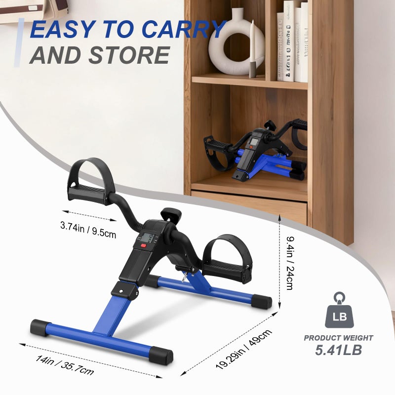 HIMALY Folding Pedal Exerciser Mini Exercise Bike Portable Foot Peddler Desk Bike Arm and Leg Peddler Machine with LCD Monitor(Blue) - Image 5
