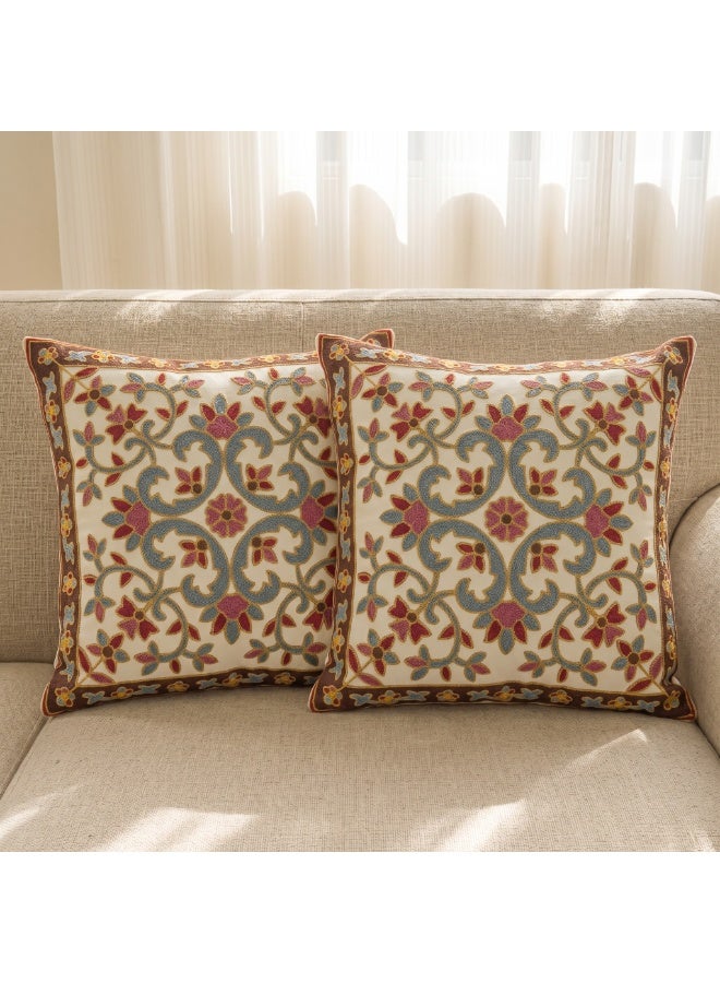 CozyNook Cushion Cover 45 X 45cm, Embroidered Throw Pillow Covers for Garden Lounge, Sofa, Living Room, Bedroom, Home Decor Floral Pattern without Pillow Pack of 2 - Image 3