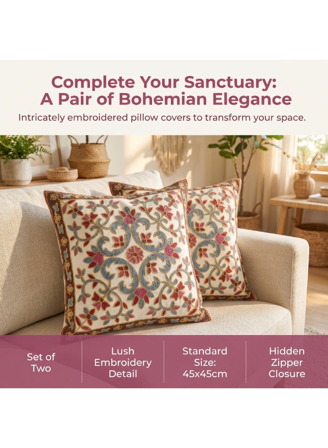 CozyNook Cushion Cover 45 X 45cm, Embroidered Throw Pillow Covers for Garden Lounge, Sofa, Living Room, Bedroom, Home Decor Floral Pattern without Pillow Pack of 2 - Image 4