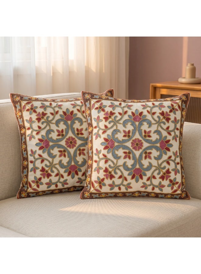 CozyNook Cushion Cover 45 X 45cm, Embroidered Throw Pillow Covers for Garden Lounge, Sofa, Living Room, Bedroom, Home Decor Floral Pattern without Pillow Pack of 2 - Image 1