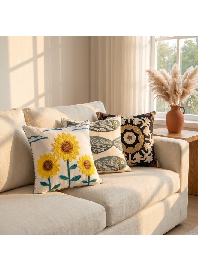 CozyNook Cushion Cover 45 X 45cm, Embroidered Throw Pillow Covers for Garden Lounge, Sofa, Living Room, Bedroom, Home Decor Floral Pattern without Pillow Pack of 2 - Image 5