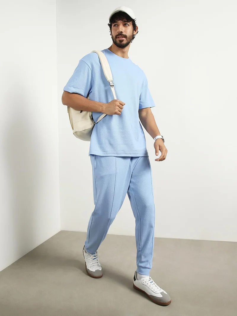 نوبيرو Moses Powder Blue Oversized T-Shirt & Joggers Set for Men