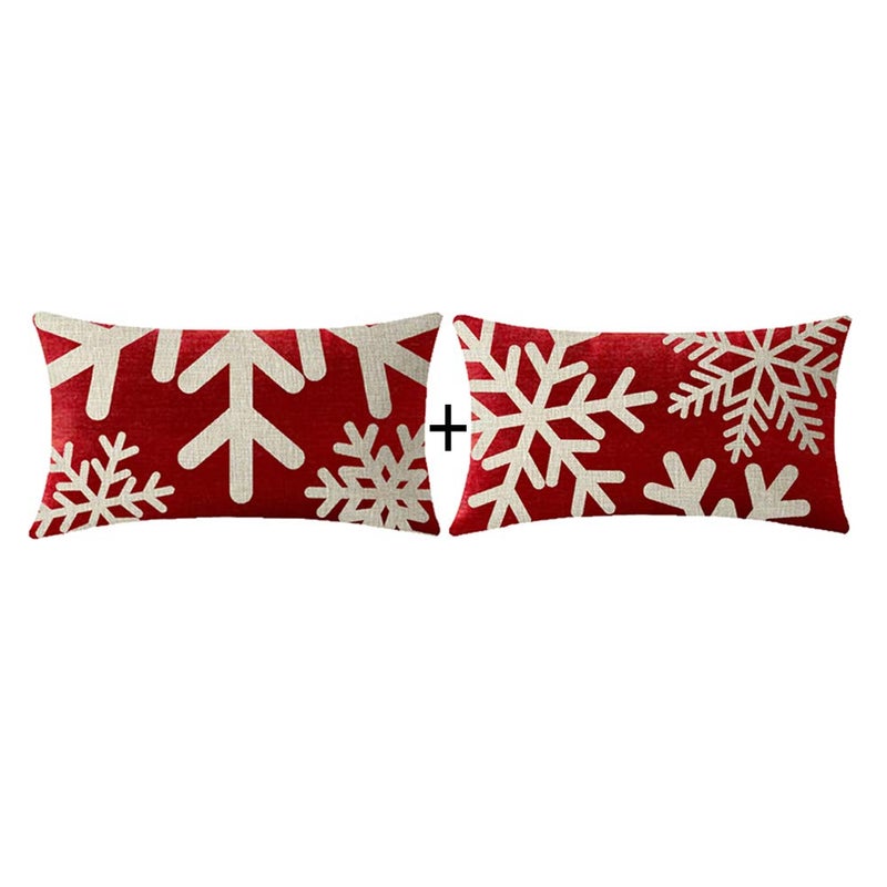 NIDITW Set of 2 Happy Holidays Snowflakes Falling Red Cotton Linen Throw Pillowcase Cushion Cover Sofa Chair Decorative Rectangle 12x20 Inches (25) - Image 1