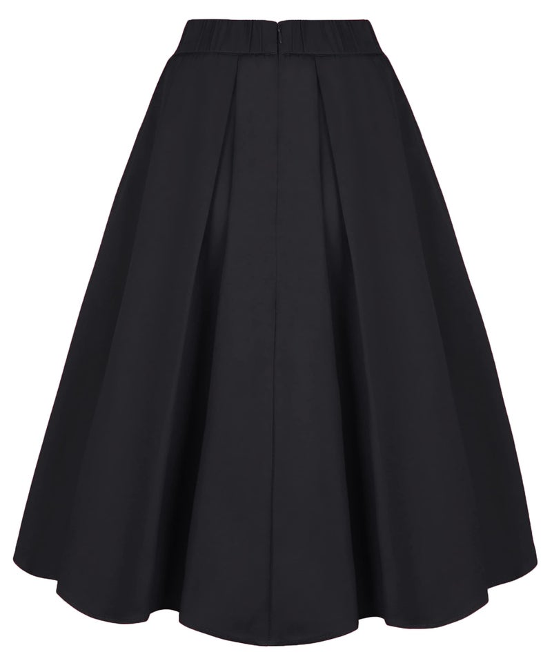 Tandisk Women's High Waist Flared Skirt Pleated Midi Skirt with Pocket Black L - Image 4