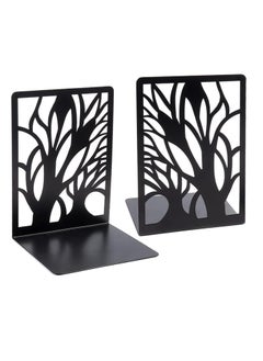 KASTWAVE Bookends, 1 Pair Black Steel Hollowed-out Flower Shape bookends, Decorativ Design Book Stopper for Gift, Book Binder and Dividers  - Image 1