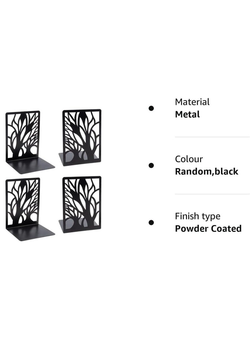 KASTWAVE Bookends, 1 Pair Black Steel Hollowed-out Flower Shape bookends, Decorativ Design Book Stopper for Gift, Book Binder and Dividers - Image 4