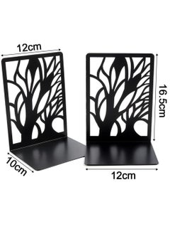 KASTWAVE Bookends, 1 Pair Black Steel Hollowed-out Flower Shape bookends, Decorativ Design Book Stopper for Gift, Book Binder and Dividers  - Image 3