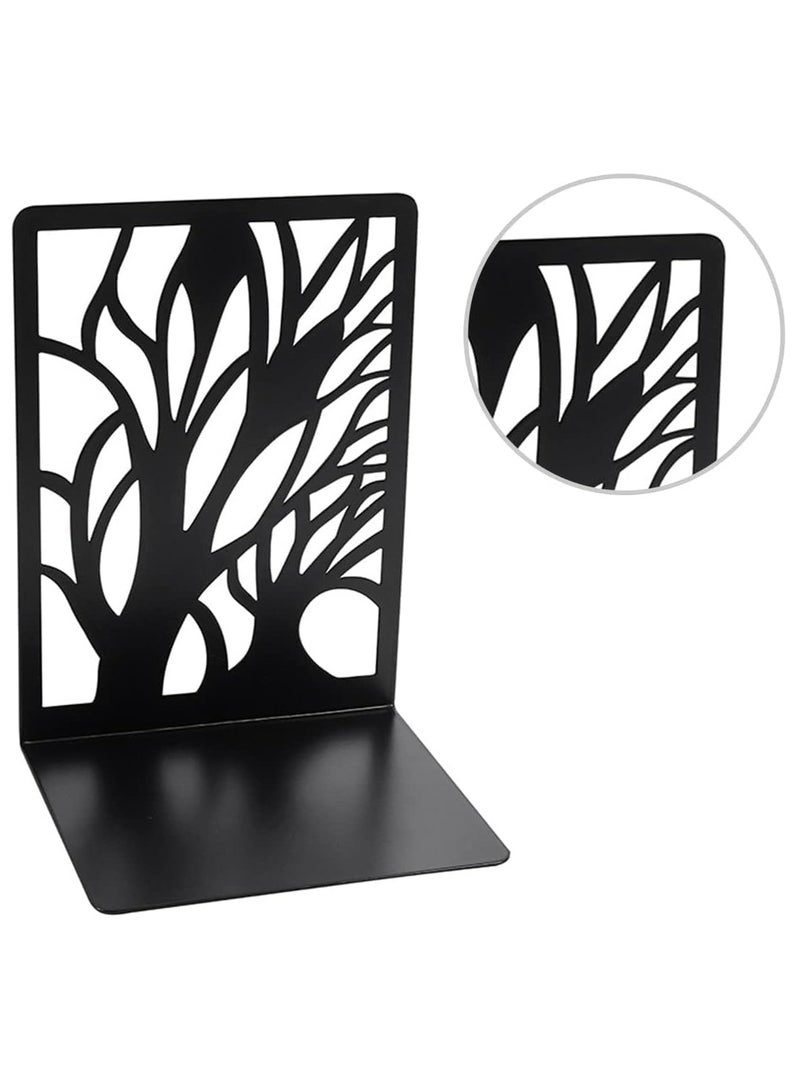 KASTWAVE Bookends, 1 Pair Black Steel Hollowed-out Flower Shape bookends, Decorativ Design Book Stopper for Gift, Book Binder and Dividers - Image 2