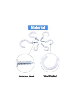 Glarks Glarks 100-Pieces 6 Sizes White Vinyl Coated Cup Hooks Screw-in Ceiling Hooks Screw Hooks Mug Hooks Hangers Assortment Kit for Home and Office Use  - Image 4