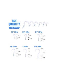 Glarks Glarks 100-Pieces 6 Sizes White Vinyl Coated Cup Hooks Screw-in Ceiling Hooks Screw Hooks Mug Hooks Hangers Assortment Kit for Home and Office Use  - Image 2