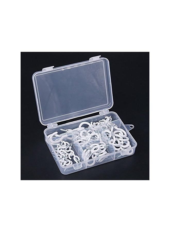 Glarks - Glarks 100-Pieces 6 Sizes White Vinyl Coated Cup Hooks Screw-in Ceiling Hooks Screw Hooks Mug Hooks Hangers Assortment Kit for Home and Office Use - Image 1