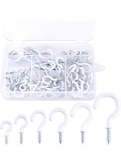 Glarks Glarks 100-Pieces 6 Sizes White Vinyl Coated Cup Hooks Screw-in Ceiling Hooks Screw Hooks Mug Hooks Hangers Assortment Kit for Home and Office Use  - Image 1