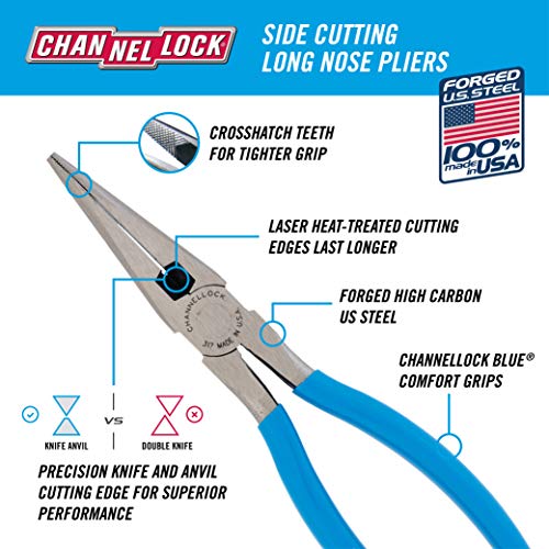 Channellock 317 8-Inch Long Nose Plier with Side Cutter | Needle Nose Pliers with Knife and Anvil - Style Side Cutter | Crosshatch Jaw Forged from High Carbon Steel for Maximum Grip on Materials | Specially Coated for Rust Prevention | Comfort Grips , Blue - Image 2