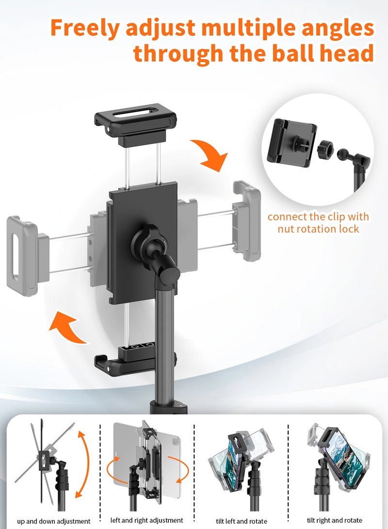 TONEOF 182cm/72" Tablet Floor Tripod Stand, Phone Tripod Stand with 360° Rotatable Ball Head &Travel Bag, Stable Foldable Tablet Mount for Travel/Watching/Vlogging, for iPad/Tablet/Kindle/Phone-Black - Image 3