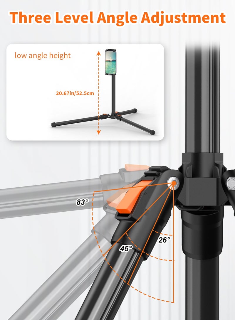 TONEOF 182cm/72" Tablet Floor Tripod Stand, Phone Tripod Stand with 360° Rotatable Ball Head &Travel Bag, Stable Foldable Tablet Mount for Travel/Watching/Vlogging, for iPad/Tablet/Kindle/Phone-Black - Image 4