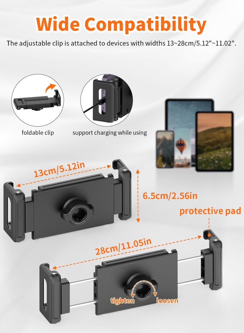 TONEOF 182cm/72" Tablet Floor Tripod Stand, Phone Tripod Stand with 360° Rotatable Ball Head &Travel Bag, Stable Foldable Tablet Mount for Travel/Watching/Vlogging, for iPad/Tablet/Kindle/Phone-Black - Image 5