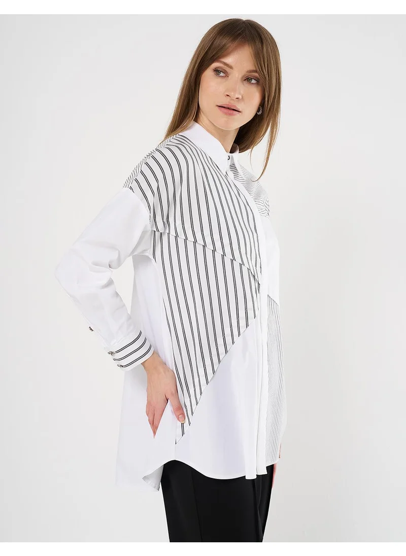 Kayra Striped Pattern Poplin Tunic Black