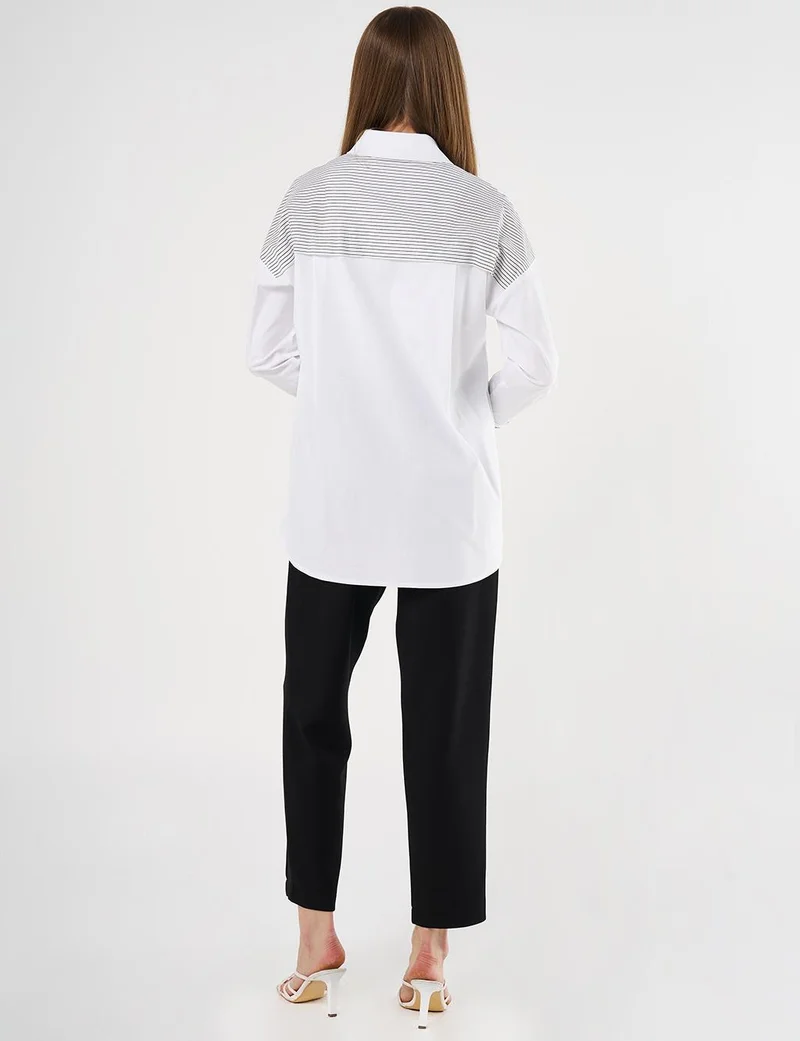 Kayra Striped Pattern Poplin Tunic Black
