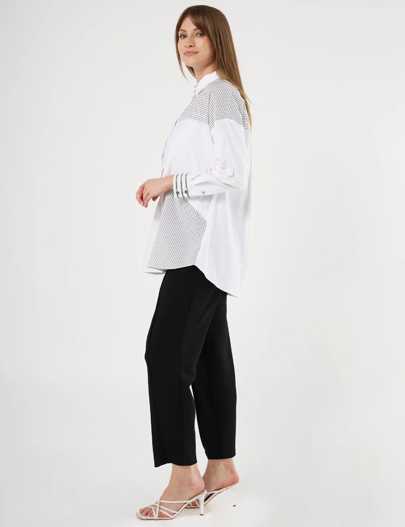 Kayra Striped Pattern Poplin Tunic Black