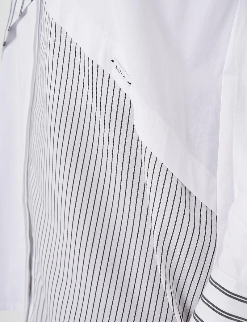 Kayra Striped Pattern Poplin Tunic Black