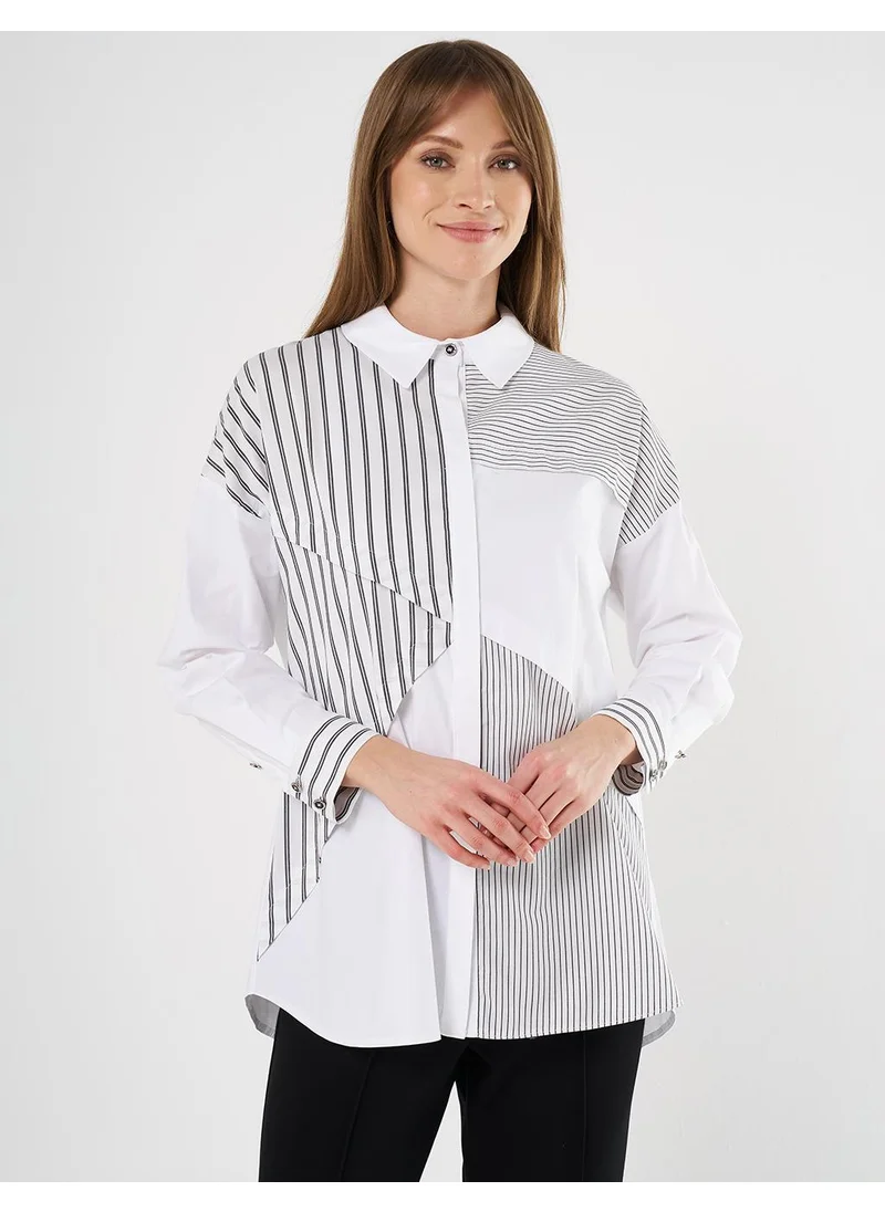 Kayra Striped Pattern Poplin Tunic Black