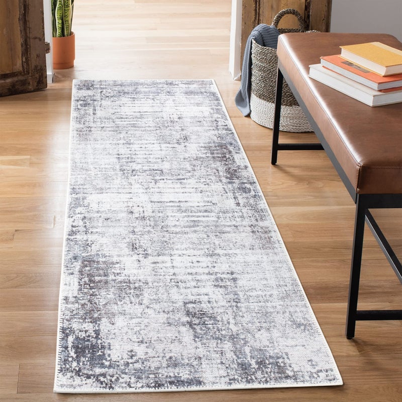 Bloom Rugs بلوم سجاد قابلة للانزلاق غير قابلة للانزلاق 12 قدم - رمادي/الفحم/عداء تجريدي حديث للحمام ومطبخ المدخل - الحجم الدقيق: 2.5 "× 12" - Image 1
