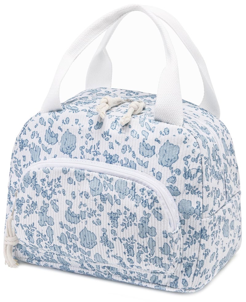 OYLOLA Lunch Bag Women Lunch Box for Women Adult Cute Insulated Lunch Bag Small Cooler Lunch Tote Bags for Work Picnic School (Blue-Floral) - Image 1
