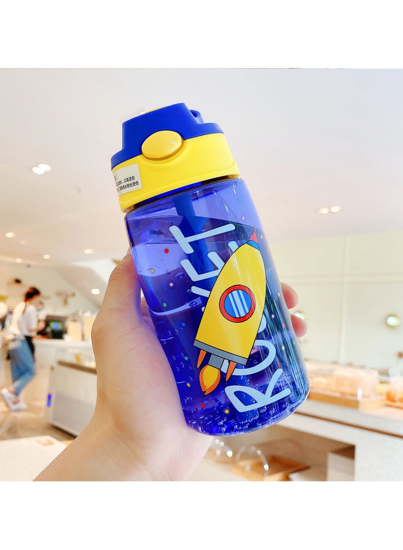 CMGTYYD Kids Water Bottle, 480ml Kids Drinking Water Bottle with Flip Straw, BPA-Free Water Bottle with Carry Handle and Easy Button, Leakproof Kids Water Bottle for School and Sports (Rocket) - Image 1