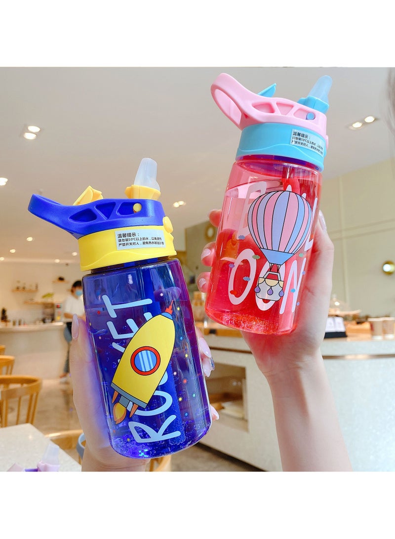 CMGTYYD Kids Water Bottle, 480ml Kids Drinking Water Bottle with Flip Straw, BPA-Free Water Bottle with Carry Handle and Easy Button, Leakproof Kids Water Bottle for School and Sports (Rocket) - Image 2