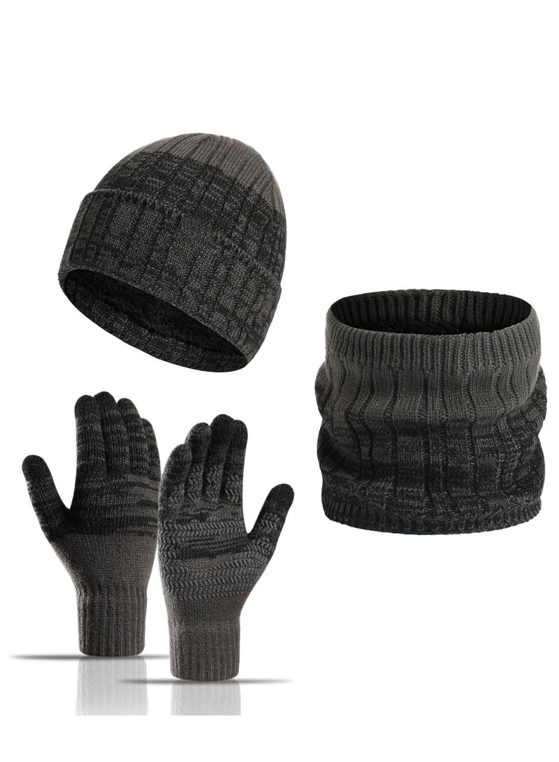 Generic Winter Beanie Hat Scarf Gloves Set Men's Scaves and Knit Beanie Hat Themal Gloves Set for Women Men - Image 1
