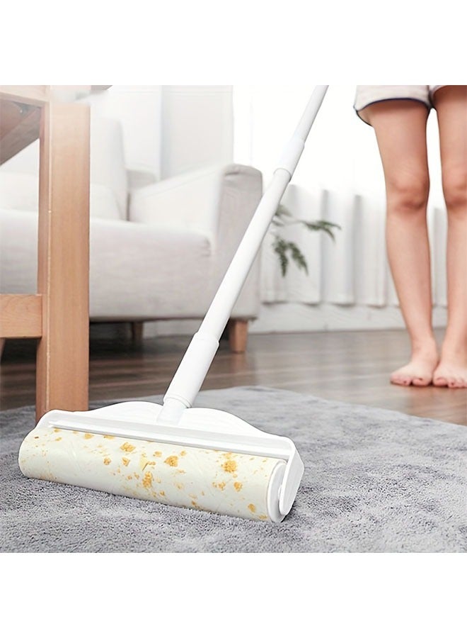 Dust Hair Roller with 1 Roll 60 Sheets Stick Long Handle Retractable Lint Roller Brush Dog Pet Clothes Carpet Cleaning Sticking Paper Sticky Tearable Duster Remover Lints Catcher (White) - Image 5