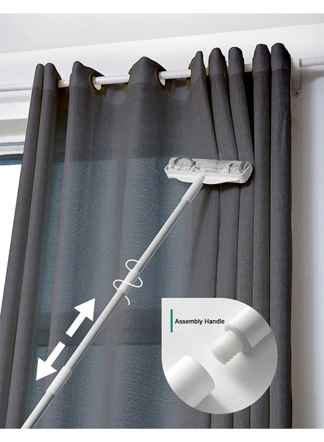 Dust Hair Roller with 1 Roll 60 Sheets Stick Long Handle Retractable Lint Roller Brush Dog Pet Clothes Carpet Cleaning Sticking Paper Sticky Tearable Duster Remover Lints Catcher (White) - Image 4