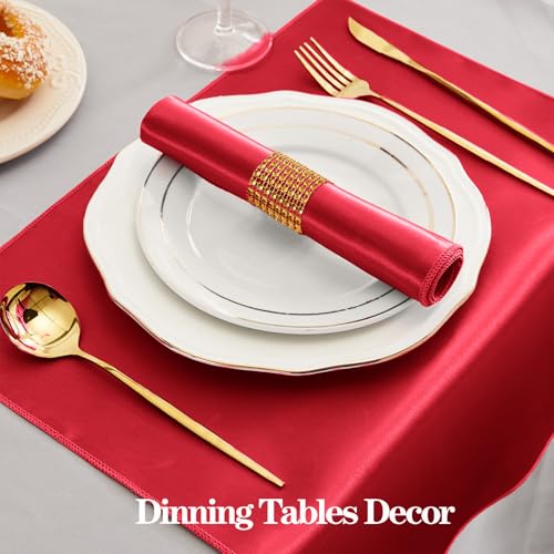 RUDONG M 100 Pcs Red Satin Napkins and Napkin Rings Set, 17 x 17 Inch Square Cloth Napkins Set of 50, Silky Soft Table Napkins Bulk for Weddings, Banquet, Parties Dinner Decoration - Image 2