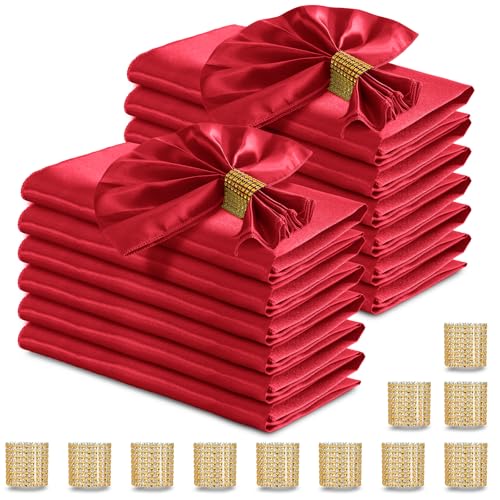 RUDONG M 100 Pcs Red Satin Napkins and Napkin Rings Set, 17 x 17 Inch Square Cloth Napkins Set of 50, Silky Soft Table Napkins Bulk for Weddings, Banquet, Parties Dinner Decoration - Image 1