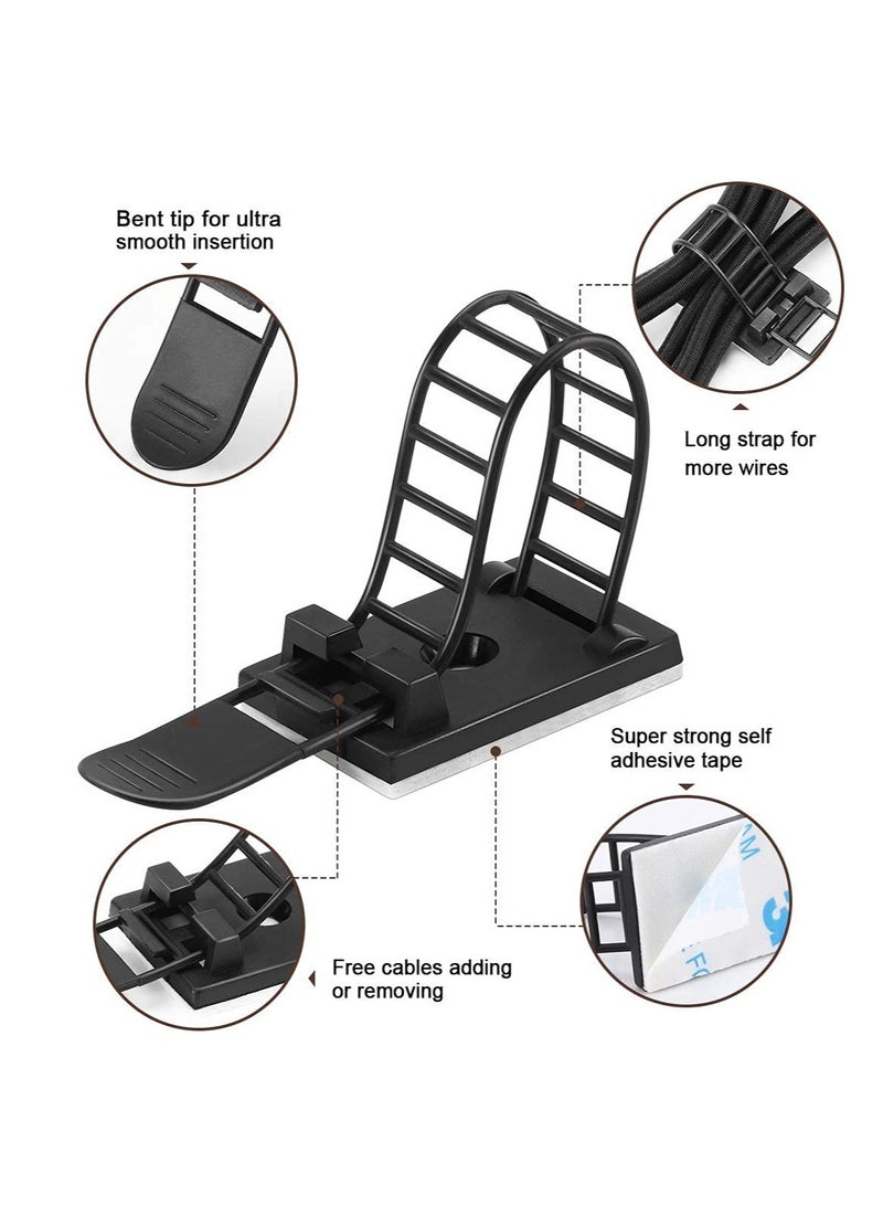 KASTWAVE Adhesive Cable Management Clips Adjustable Nylon Cable Strap Ties Wire Clamps Organizer with Strong Adhesive Tape Extra Screw & Hole for Strong Fixation Home Office 3.55 Inch Black 50 Pcs - Image 3