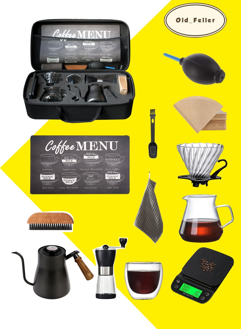 Old_Feller V60  Drip Coffee Maker Set Pour Over Coffee Maker 12 Piece with Portable Carry Case Coffee Master Set 29x58x17cm - Image 1
