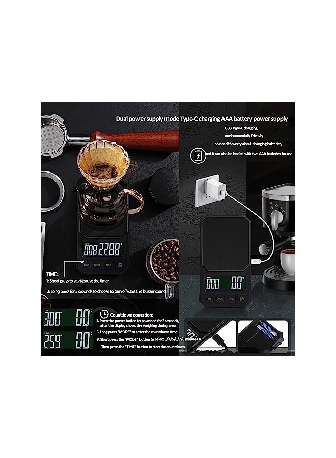 PROMASS Scale with Timer 1000g x 0.1g Small & Thin Travel Coffee Scale, Mini Digital Scale Grams and Ounces with Large Backlit LCD Stainless Steel Pocket Food Scale Drip Tray Pulling Scale - Image 2