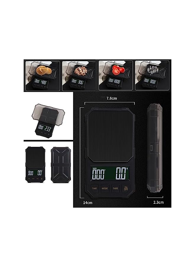PROMASS Scale with Timer 1000g x 0.1g Small & Thin Travel Coffee Scale, Mini Digital Scale Grams and Ounces with Large Backlit LCD Stainless Steel Pocket Food Scale Drip Tray Pulling Scale - Image 4
